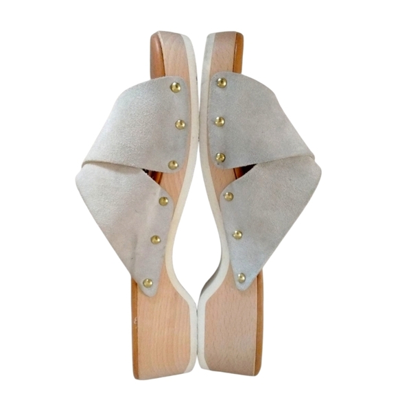 Donna Toscana Italian Clog Sandals Size 8 Platform Suede Wooden Slides - Picture 2 of 9